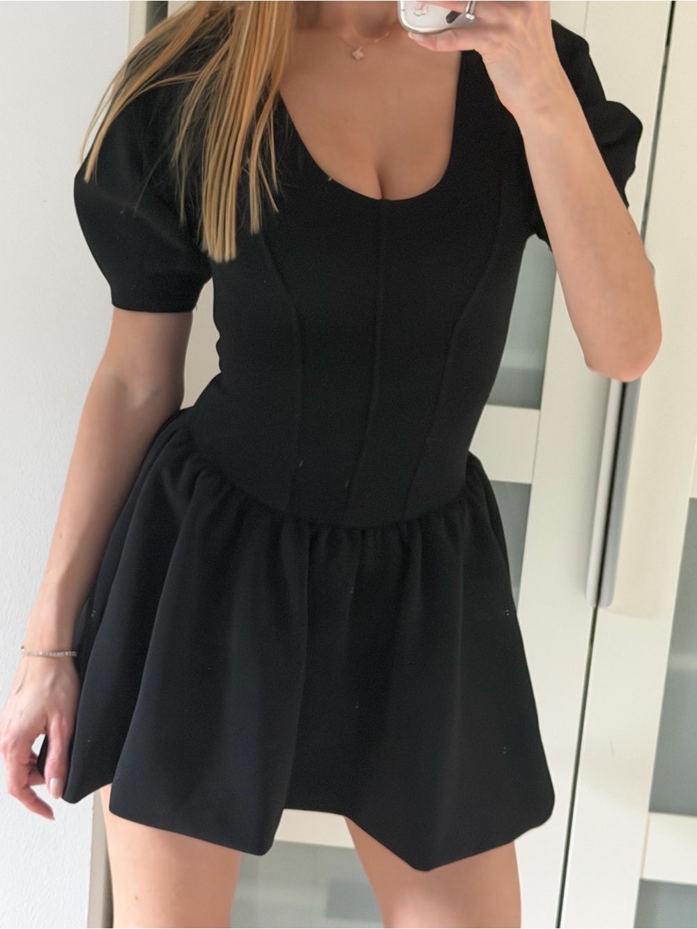 Zara Black Short Puff-Sleeve Mini Dress - Women